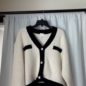 H&M Cream Bouclé Cardigan with Black Trim - Women